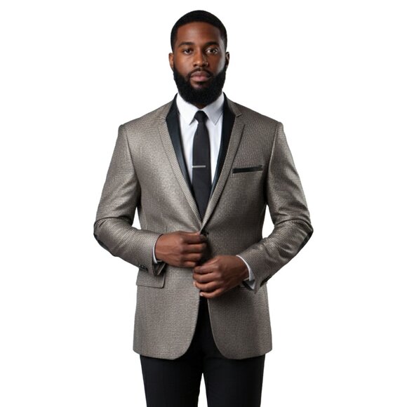 Puppytooth Elbow Patch Men's Classic Blazer Modern Fit, Tan - Picture 1 of 5